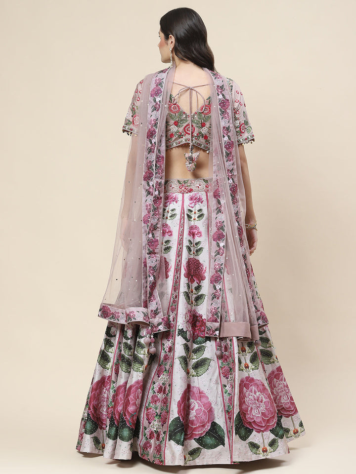 Floral Printed Handloom Choli With Lehenga &amp; Dupatta