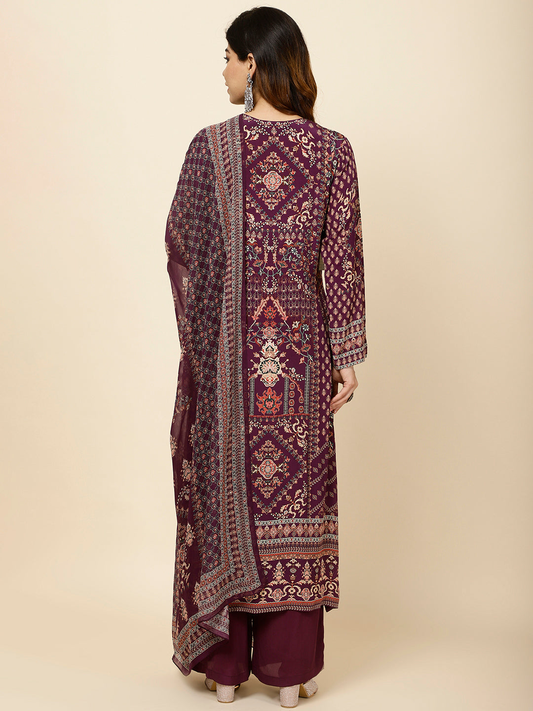 Digital Printed Crepe Kurta With Palazzo &amp; Dupatta