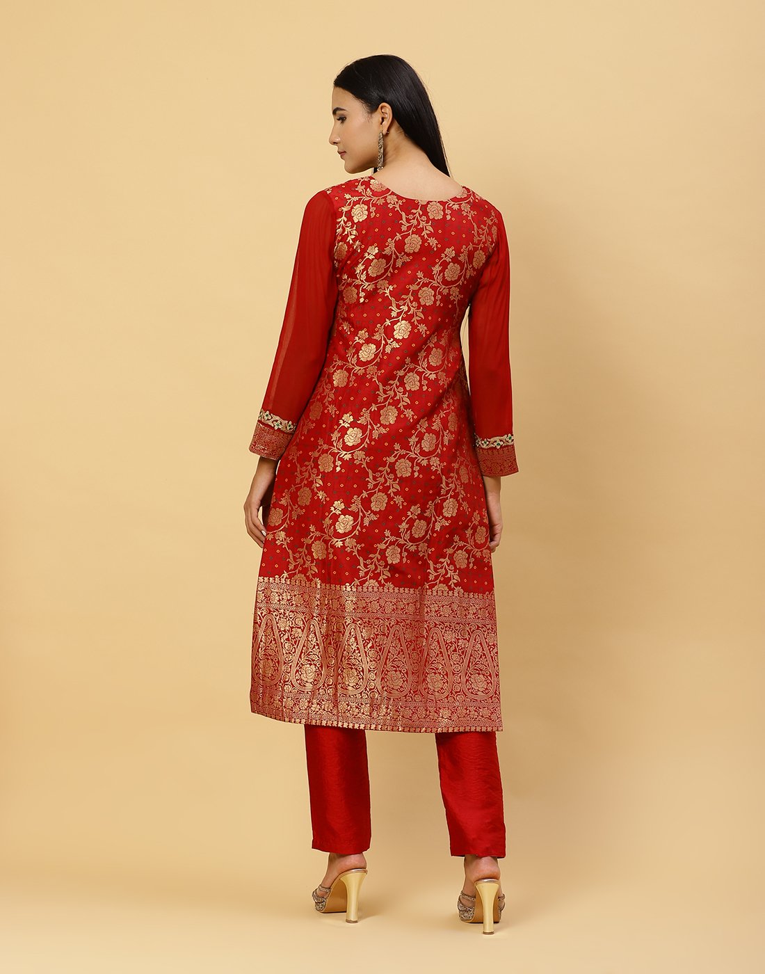 Embroidered Banarasi Brocade Salwar Kameez Stitched Suit With Georgette Dupatta