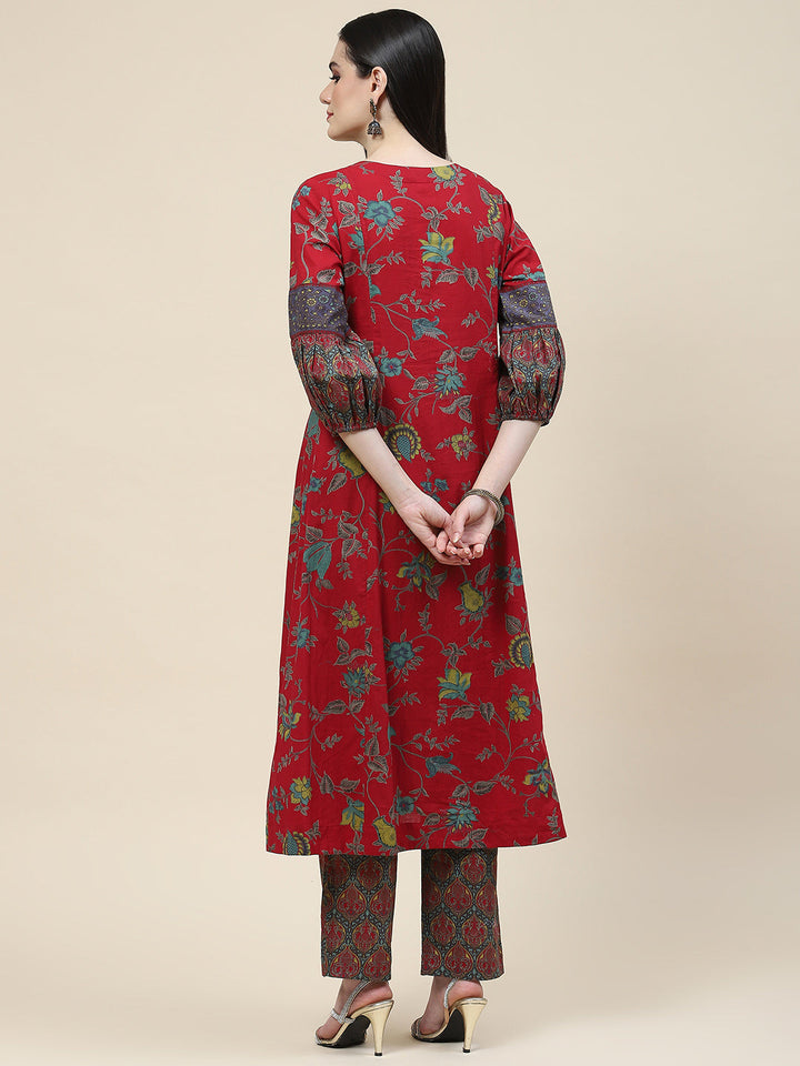 Floral Printed Cotton Kurta With Pants