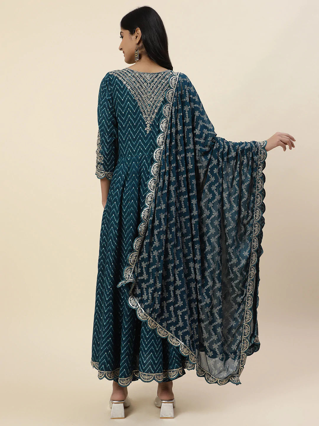 Neck Embroidered Cotton Kurta With Pants &amp; Dupatta