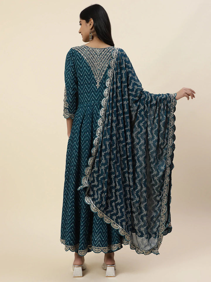Neck Embroidered Cotton Kurta With Pants &amp; Dupatta