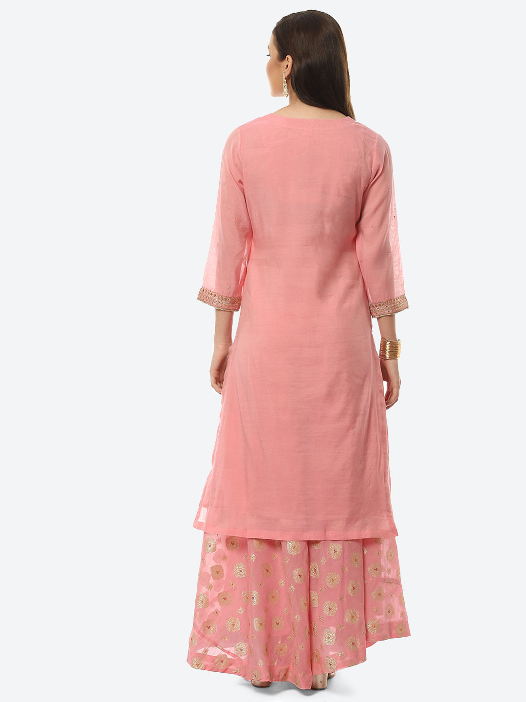 Neck Patti Chanderi Kurta With Skirt