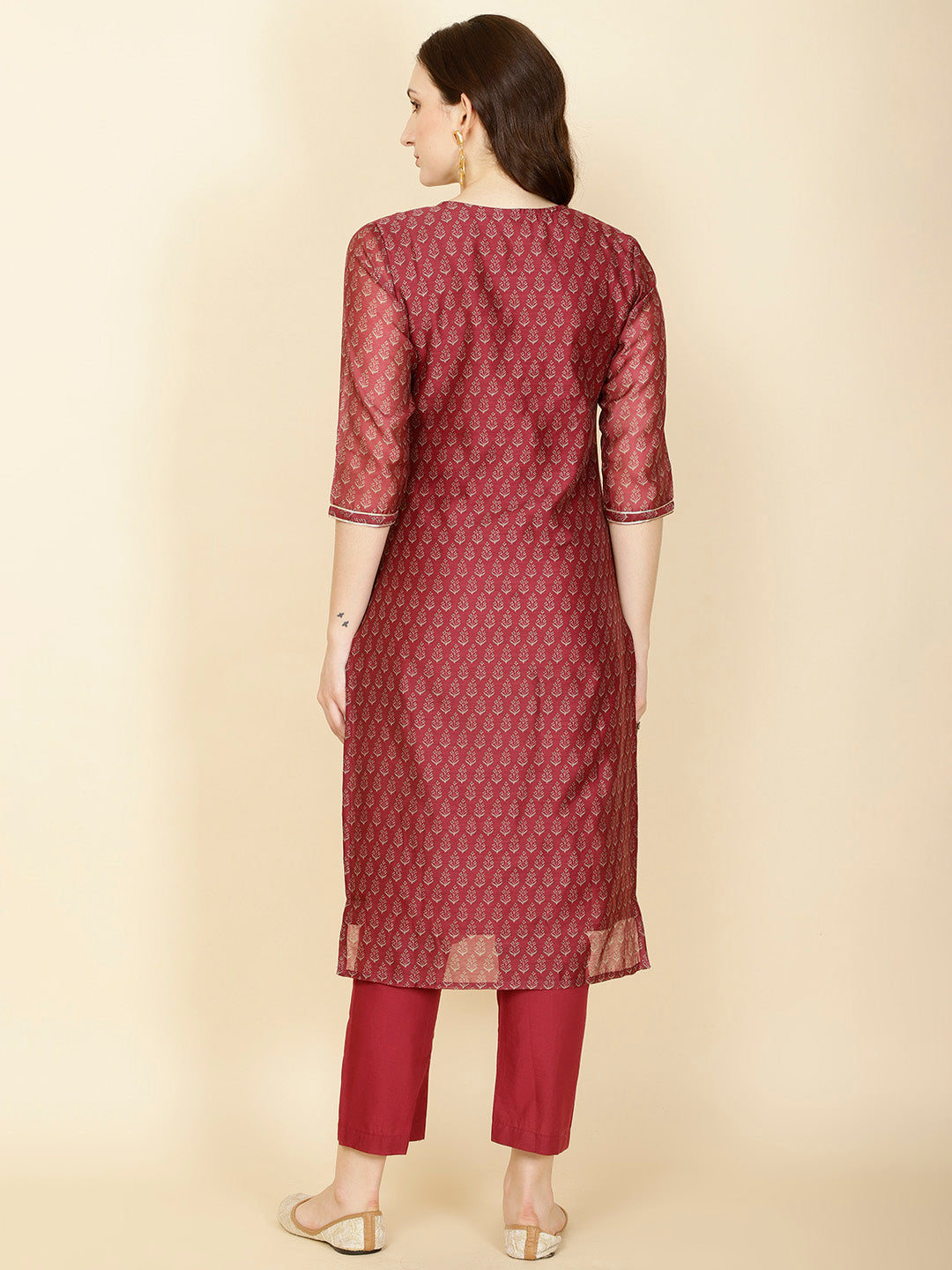 Floral Printed Chanderi Kurta With Pants