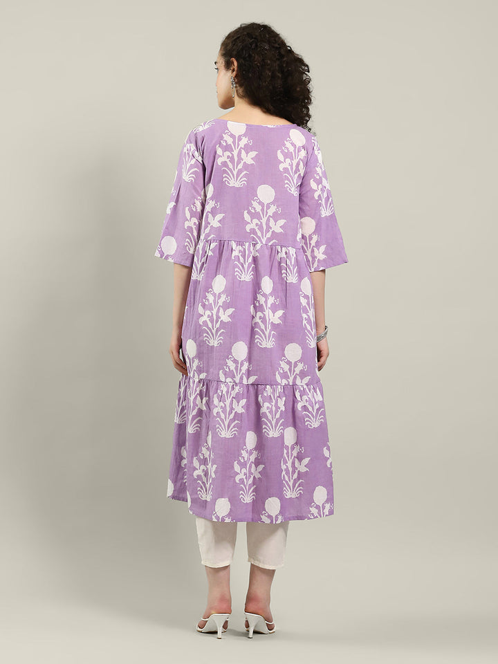 Neck Printed Cotton Blend Kurta