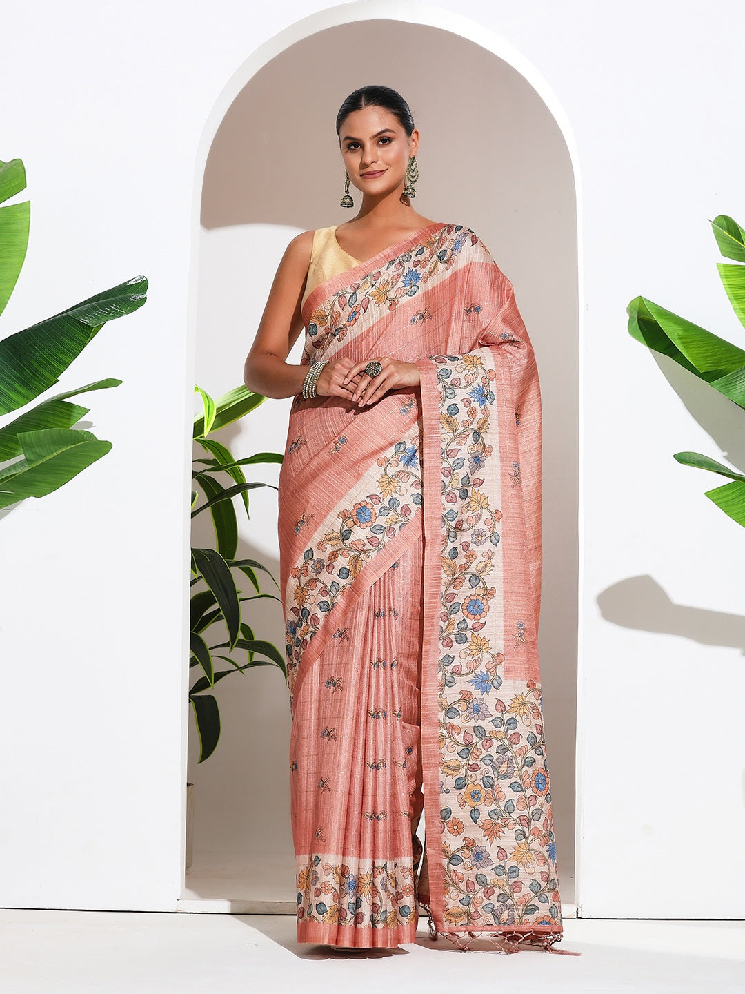 Floral Printed Tussar Silk Saree