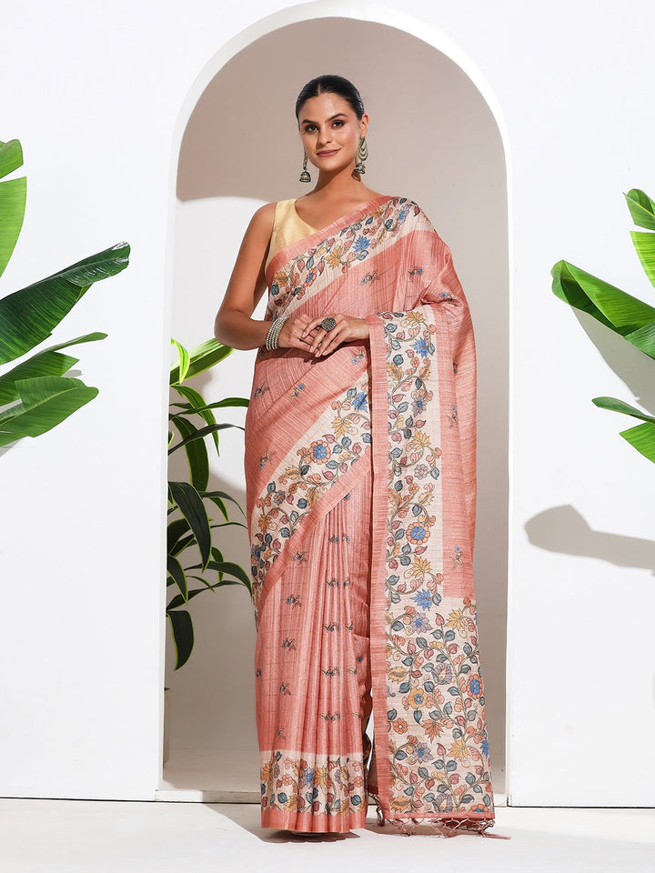 Floral Printed Tussar Silk Saree