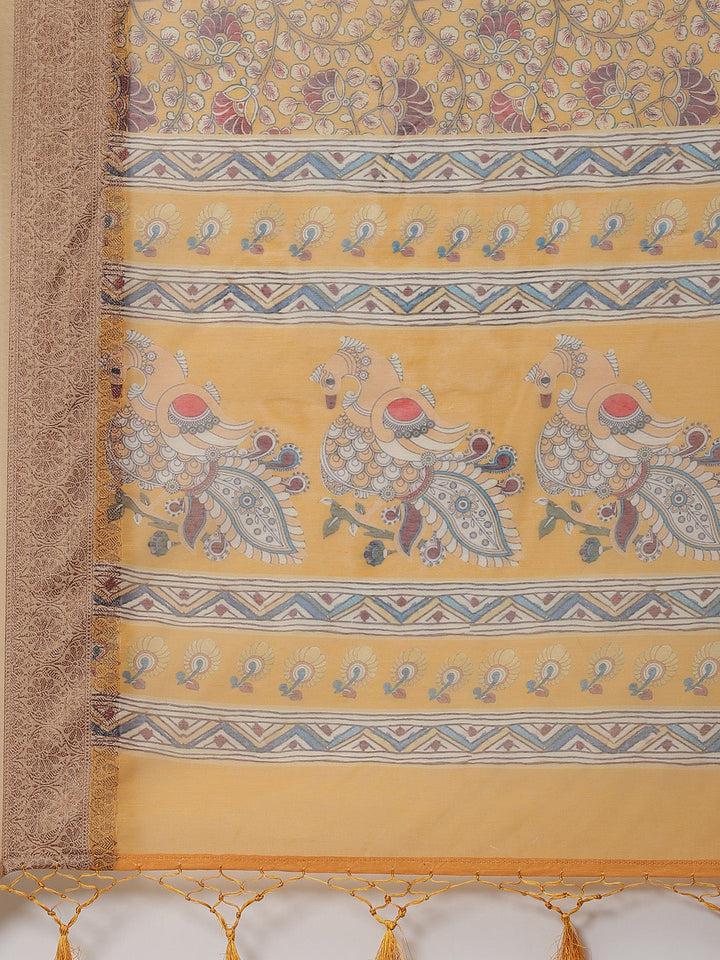 Digital Floral Printed Banarasi Pallu Cotton Saree