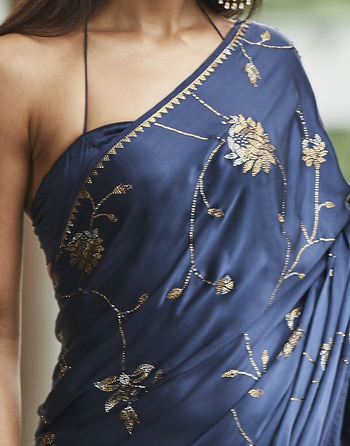 MBZ Meena Bazaar-Satin Embroidered Saree