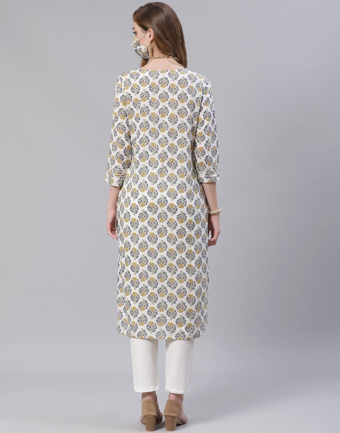 Cream Cotton Salwar Kameez Stitched Suit