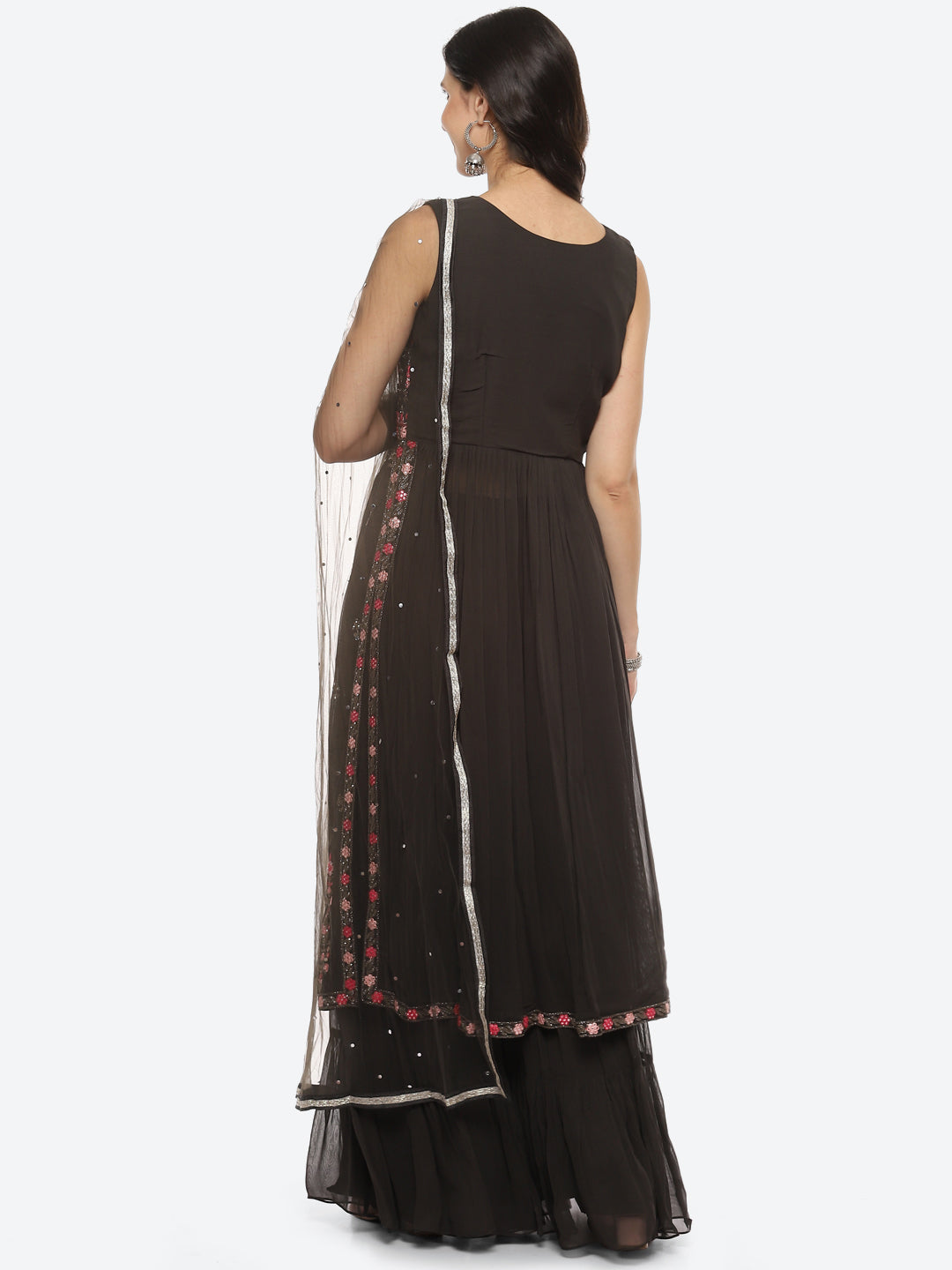 Resham Mirror Booti Georgette Kurta With Churidar &amp; Net Dupatta