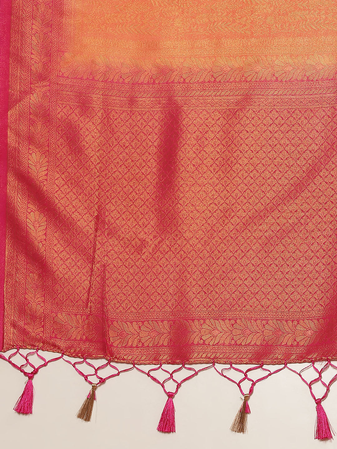 Brocade Zari Jaal Art Handloom Saree  with Contrast Blouse