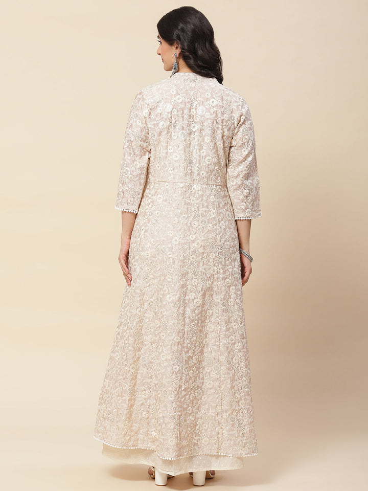 Embroidered Cotton Gown With Jacket