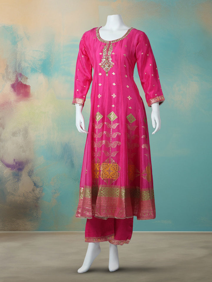 Embroidered Art Silk Stitched Kurta With Pant &amp; Dupatta