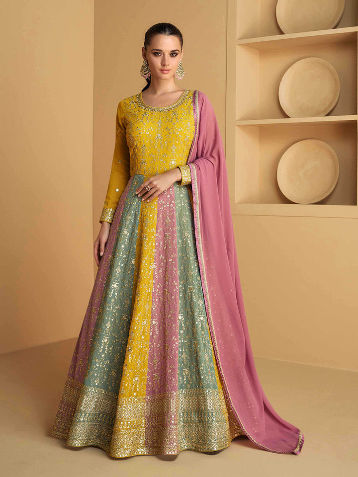 Zari Embroidered Georgette Kurta With Churidar &amp; Dupatta