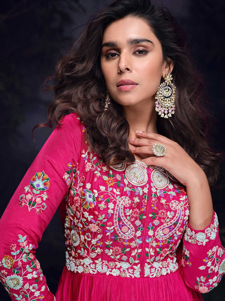 Embroidered Chinon Suit With Pant &amp; Dupatta