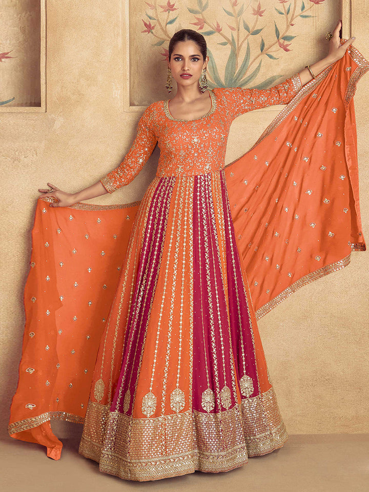 Embroidered Georgette Gown With Dupatta