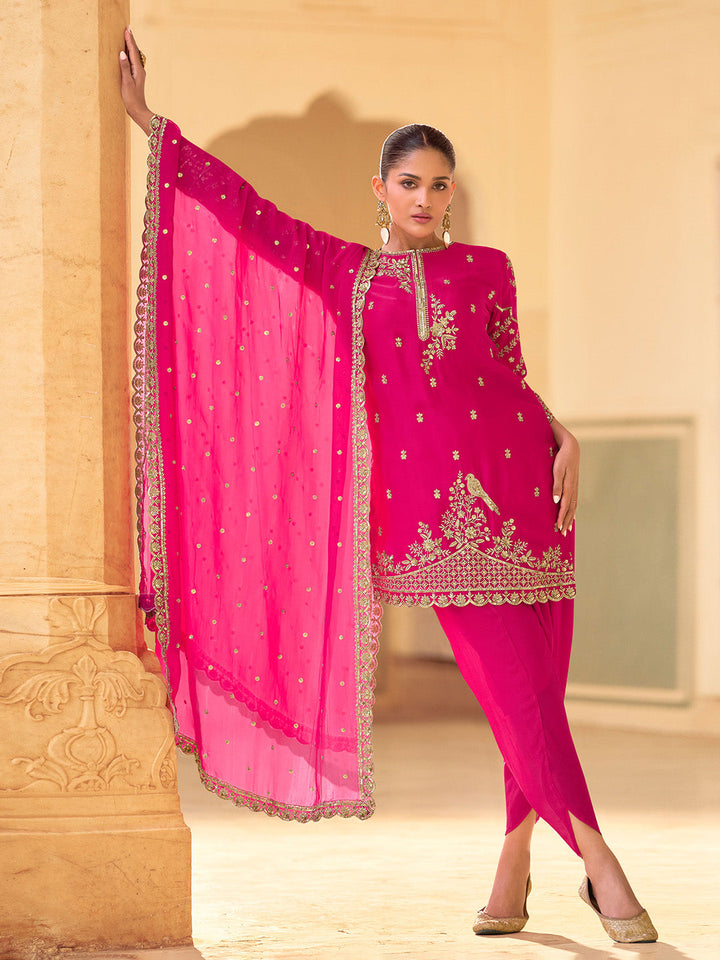 Embroidered Crepe Suit With Pant &amp; Dupatta