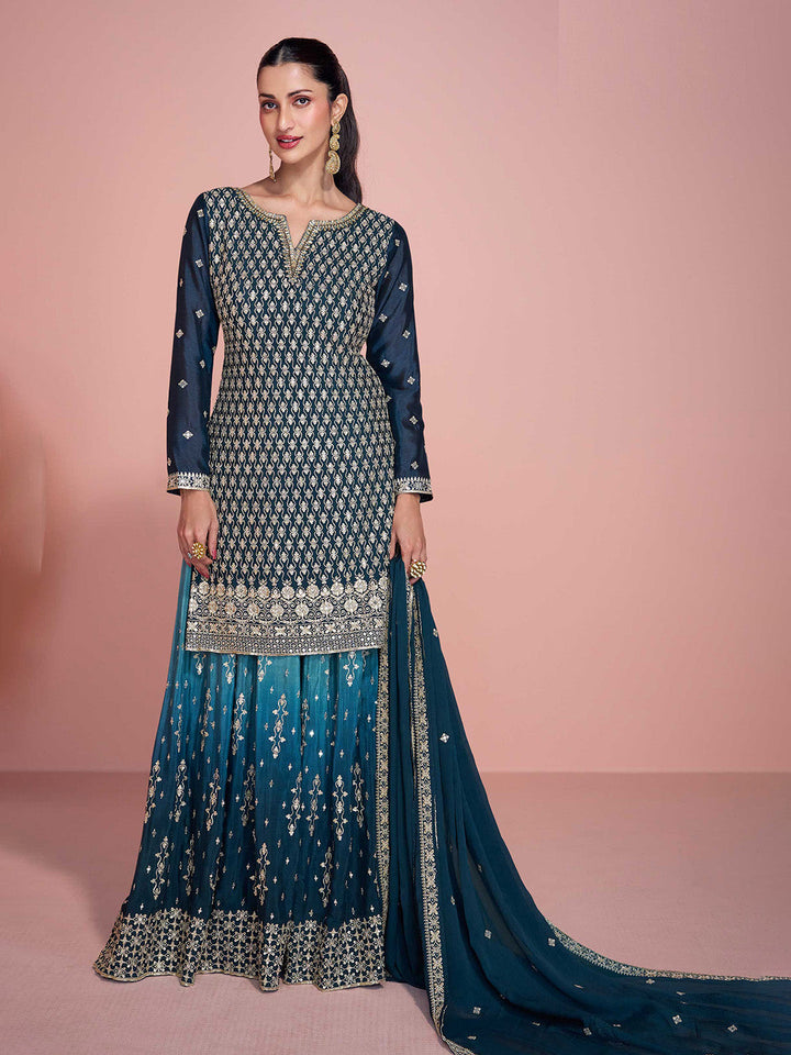 Embroidered Chinon Suit With Pant &amp; Dupatta