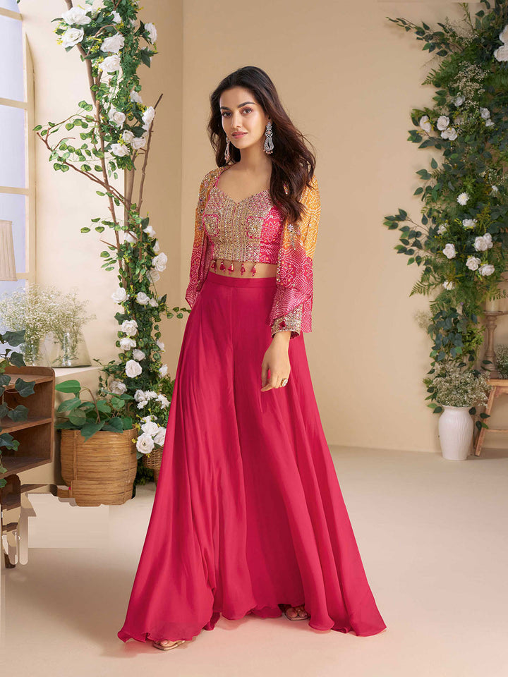 Embroidered Chinon Choli &amp; Sharara With Jacket
