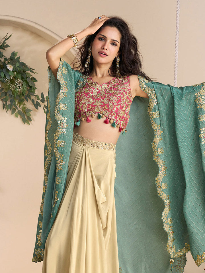 Embroidered Chinon Choli With Skirt &amp; Dupatta