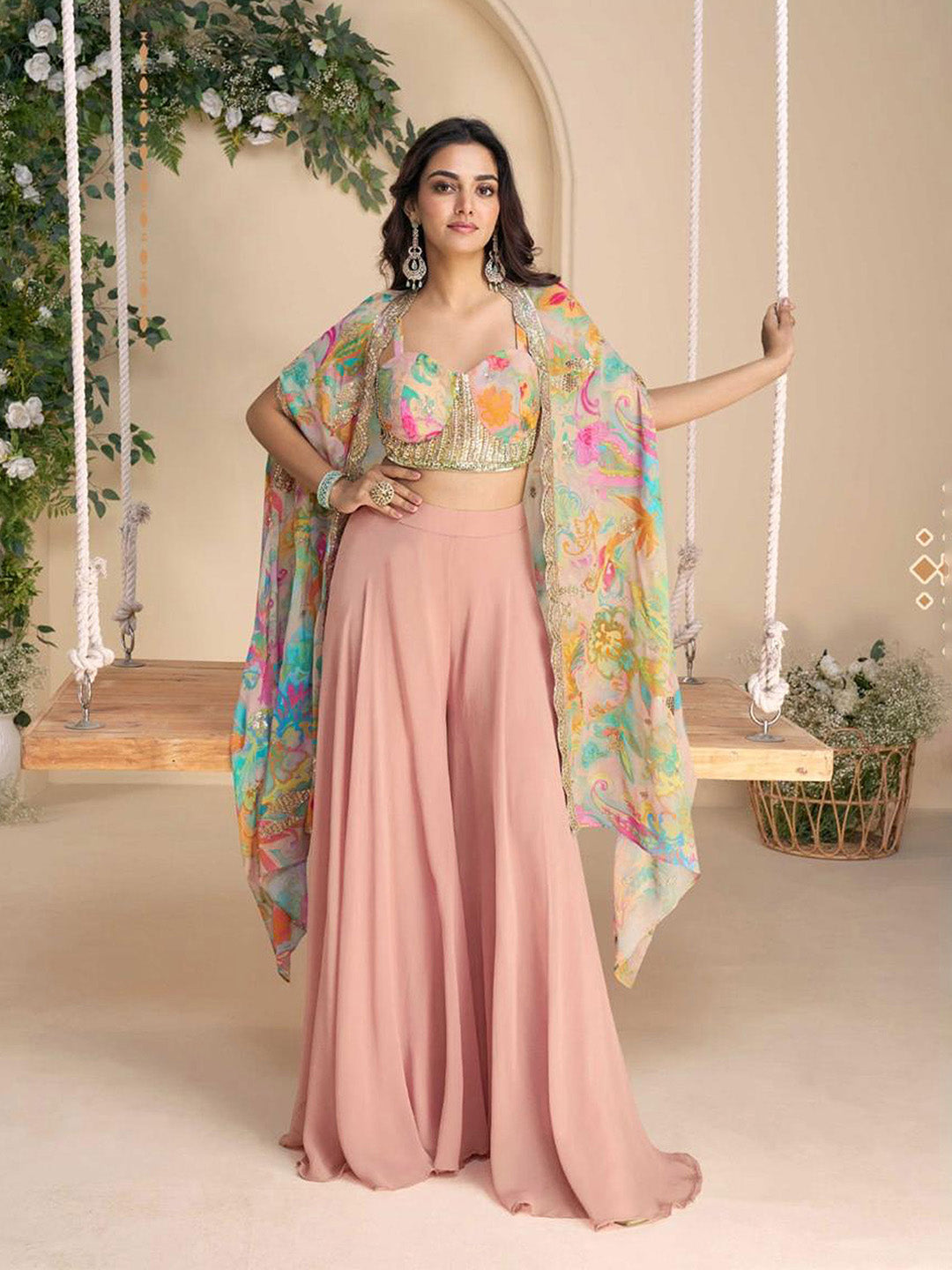 Printed Chinon Kurta With Pants &amp; Dupatta