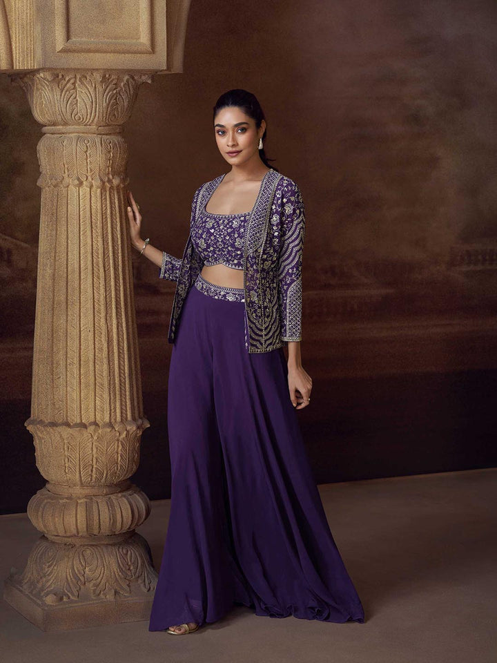Embroidered Chinon Suit With Pant &amp; Jacket