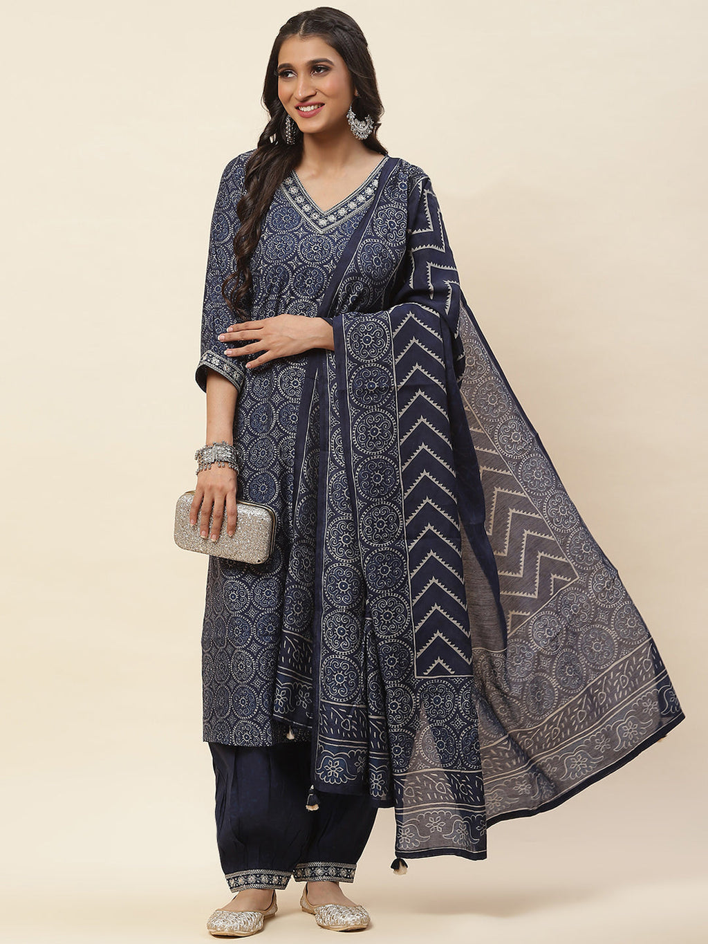 Printed Cotton Kurta With Pants & Dupatta