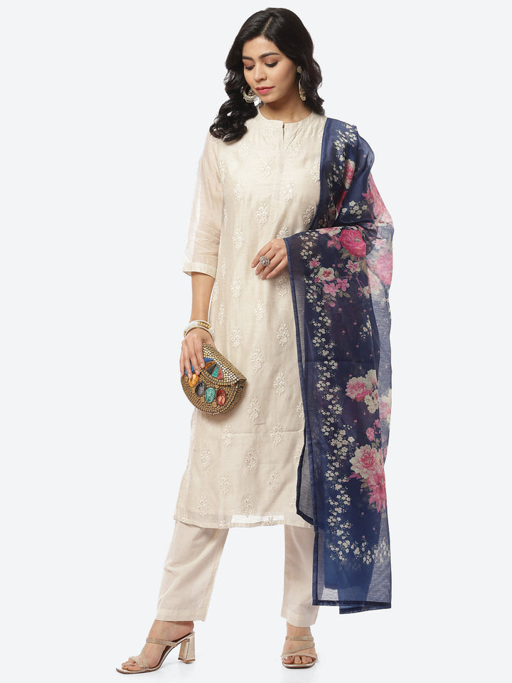 Resham Booti Cotton Stitched Salwar Kameez With Printed Cotton Dupatta