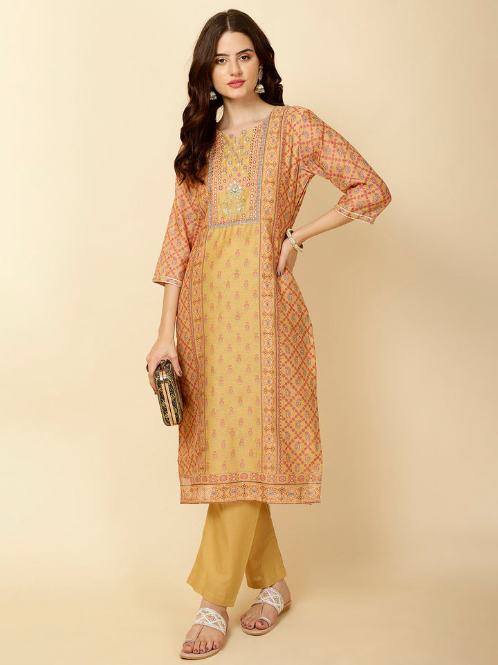 Printed Cotton Straight Kurta With Pants