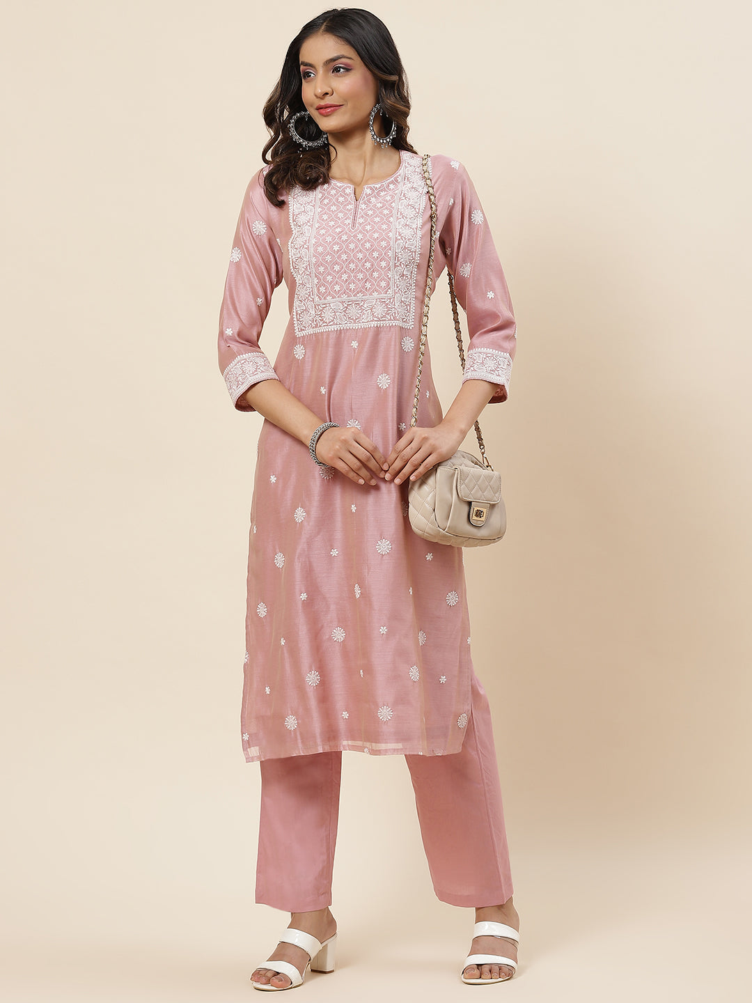 Embroidered Chanderi Kurta With Pants