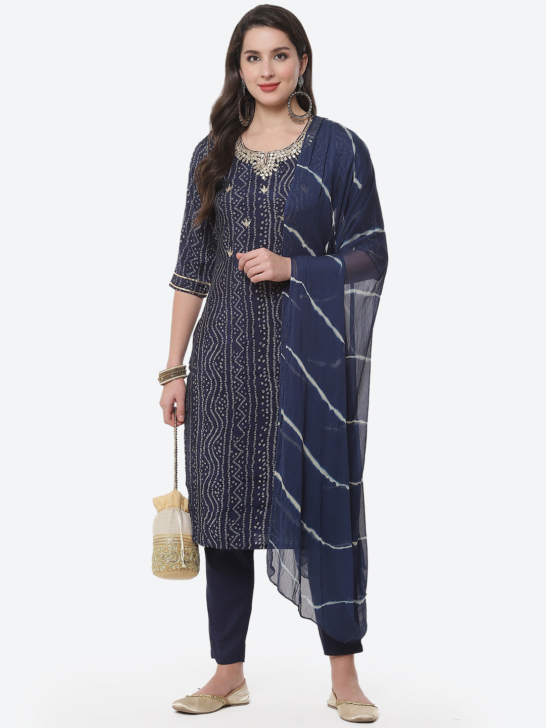 Cotton Muslin Printed Kurti With Pant And Dupatta