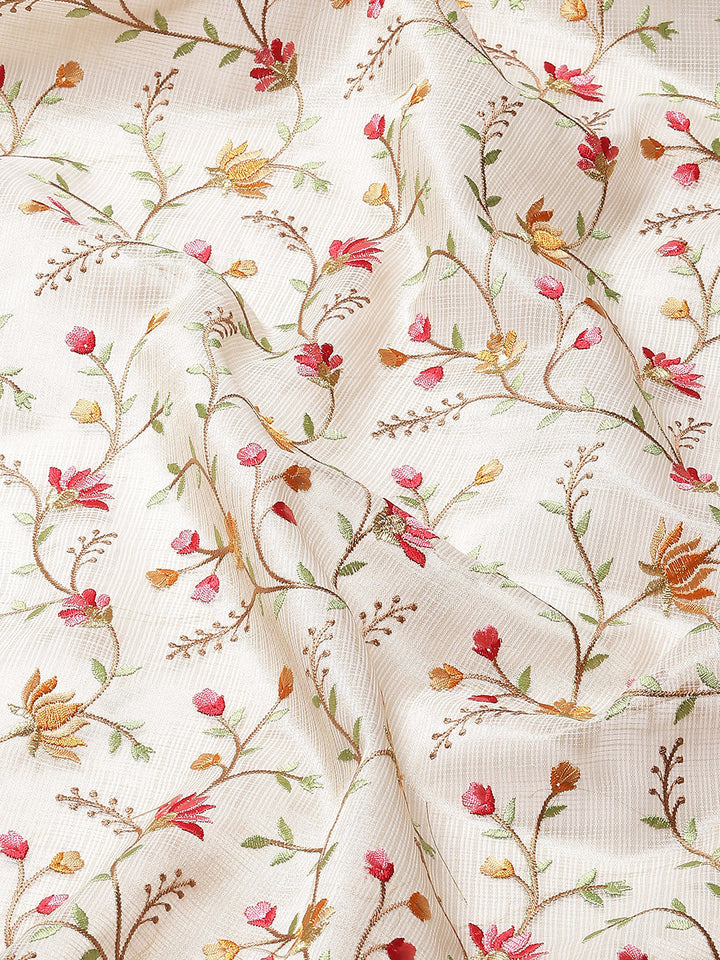 Floral Resham Embroidered Cotton Saree