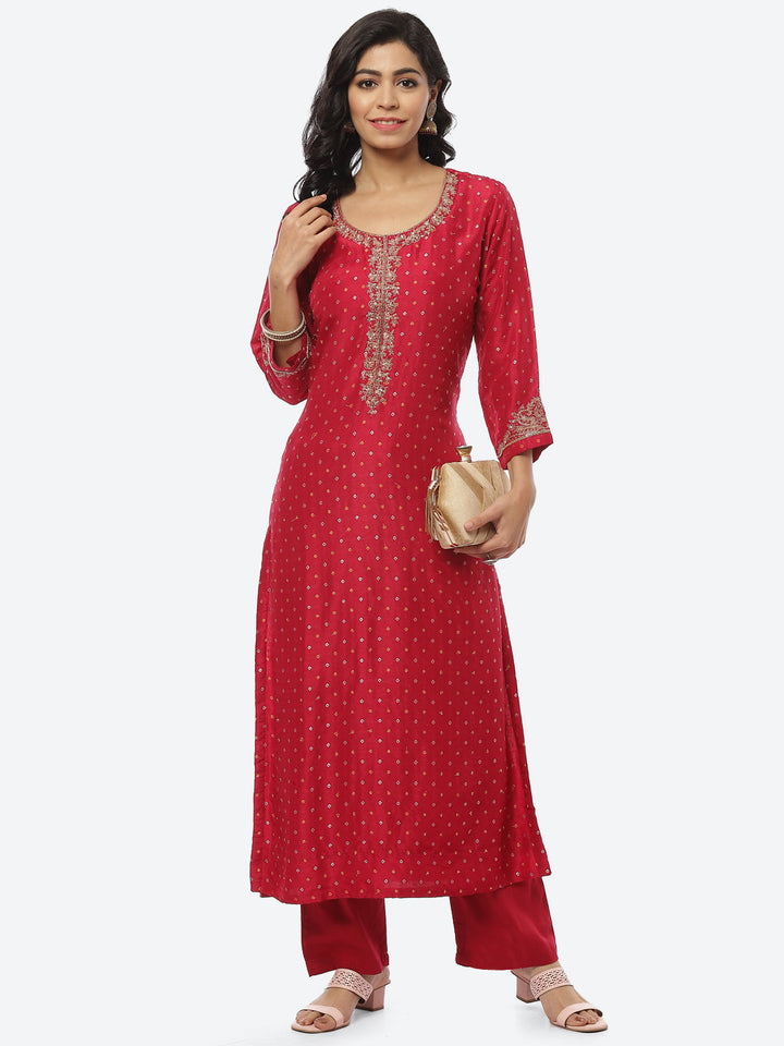 Printed Gota Patti Chanderi Kurti With Pant