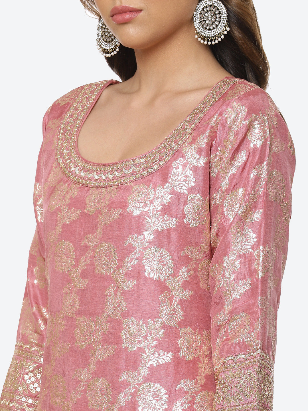 Gota Border Ghera Embroidered Handloom Kurta With Palazzo & Dupatta