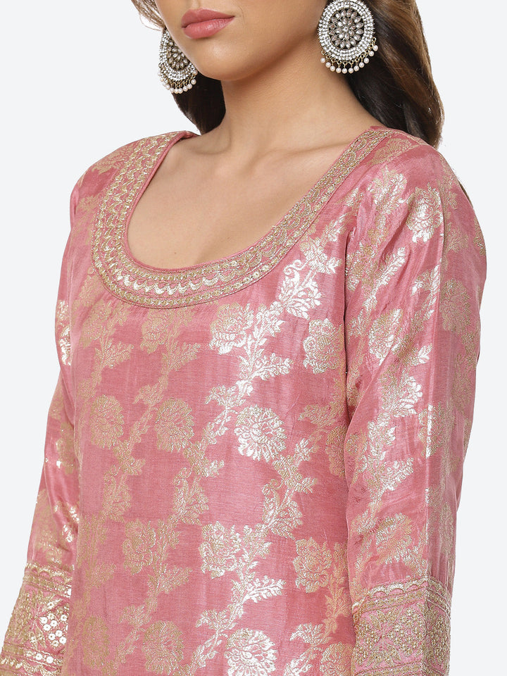 Gota Border Ghera Embroidered Handloom Kurta With Palazzo &amp; Dupatta