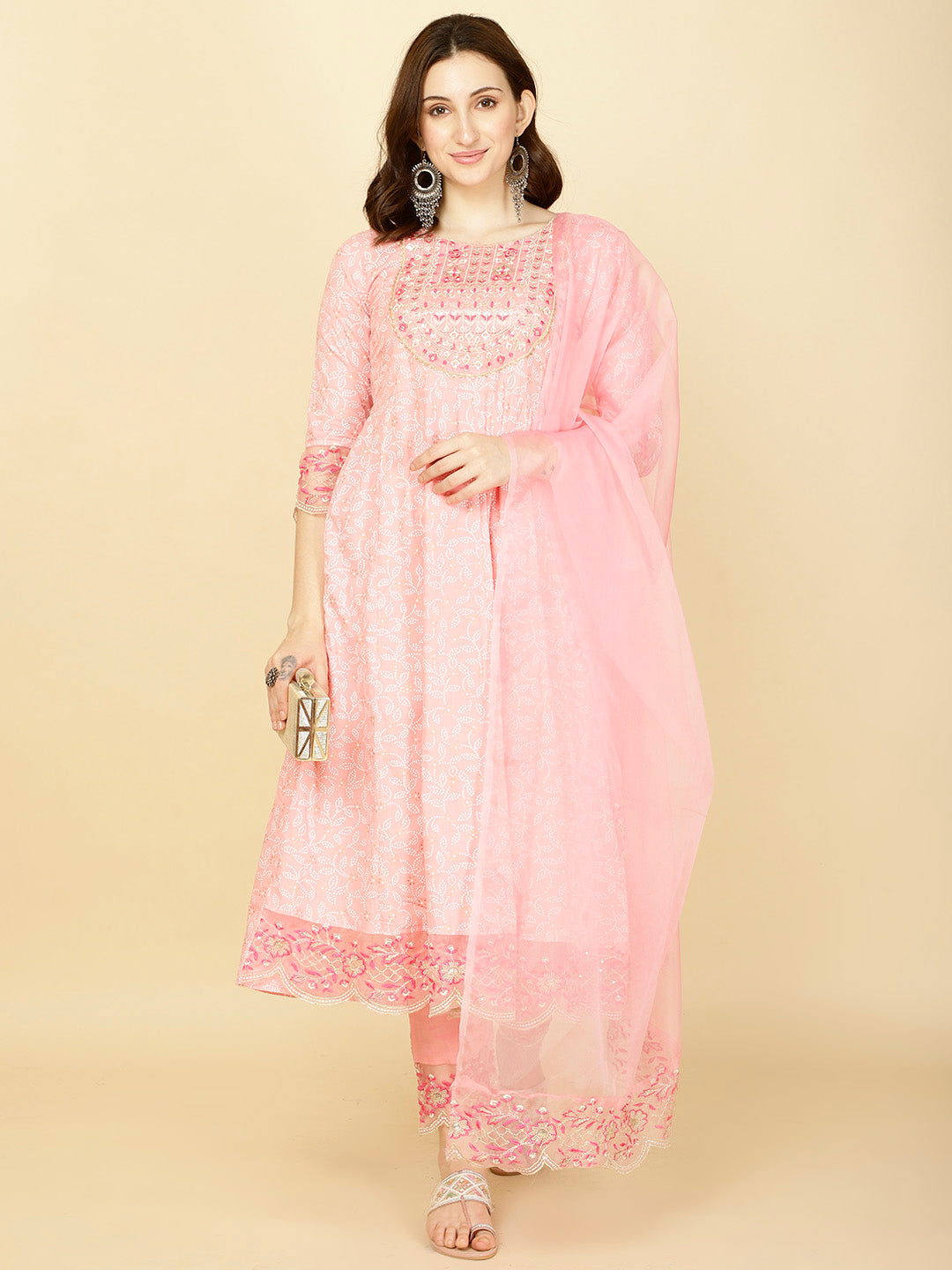 Booti Printed Cotton Kurta With Pants &amp; Dupatta