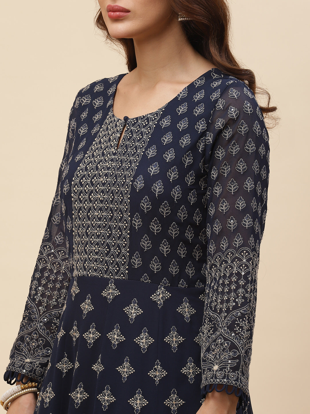 Resham Jaal Georgette Kurta With Churidar &amp; Dupatta