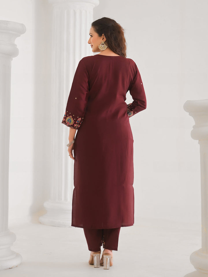 Neck Embroidery Cotton Blend Kurta With Pants &amp; Dupatta