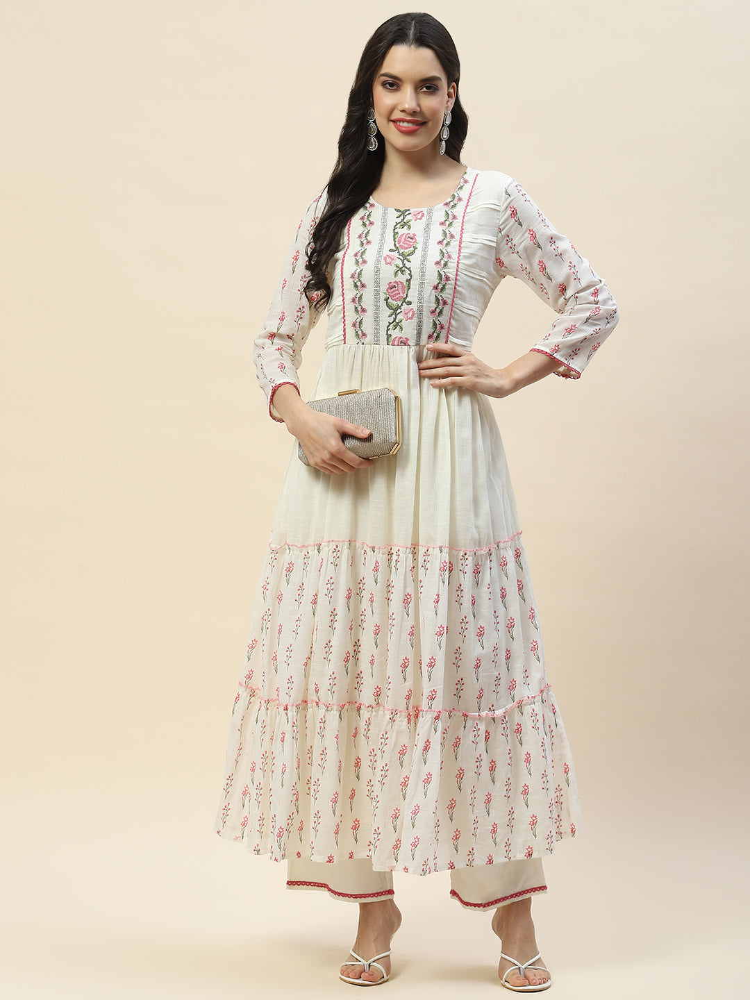 Yoke Embroidered Cotton Anarkali Kurta