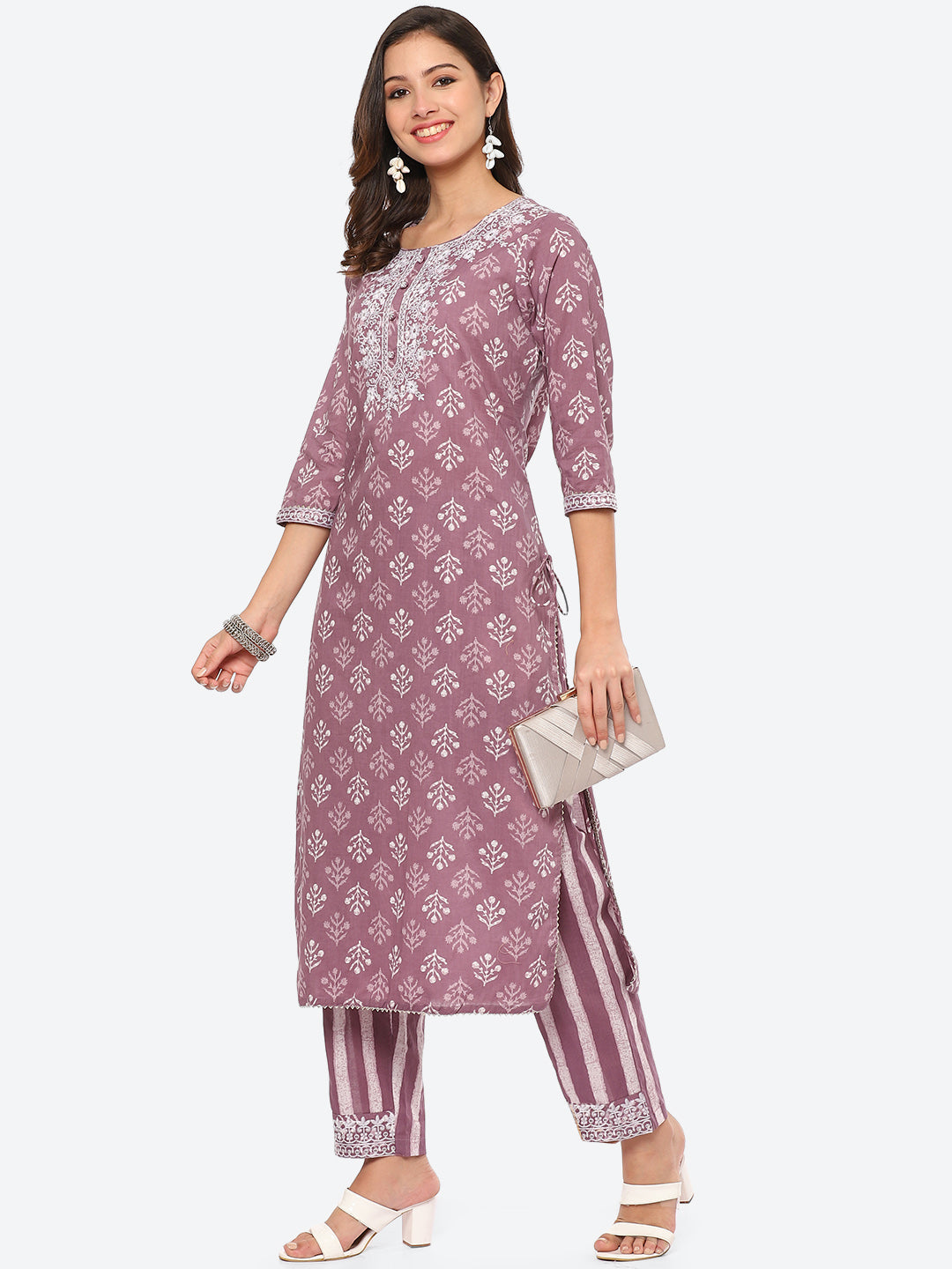 Sequin Work Printed Cotton Kurta With Pant