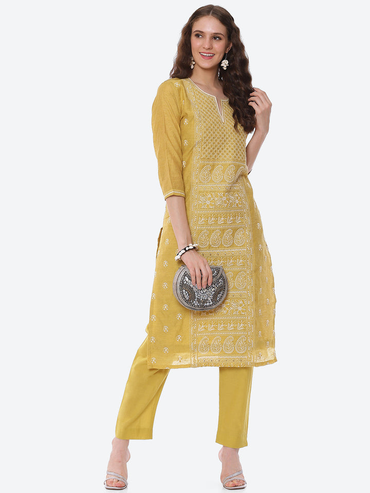 Resham Embroidered Chanderi Kurta With Pant