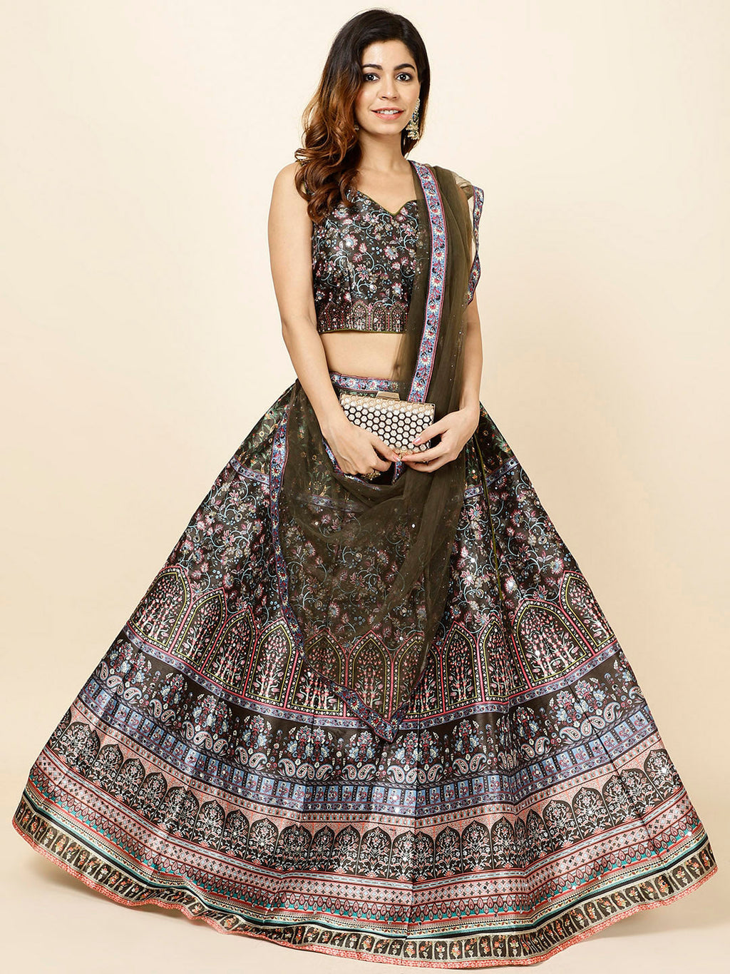 Floral Printed Handloom Choli With Lehenga & Dupatta