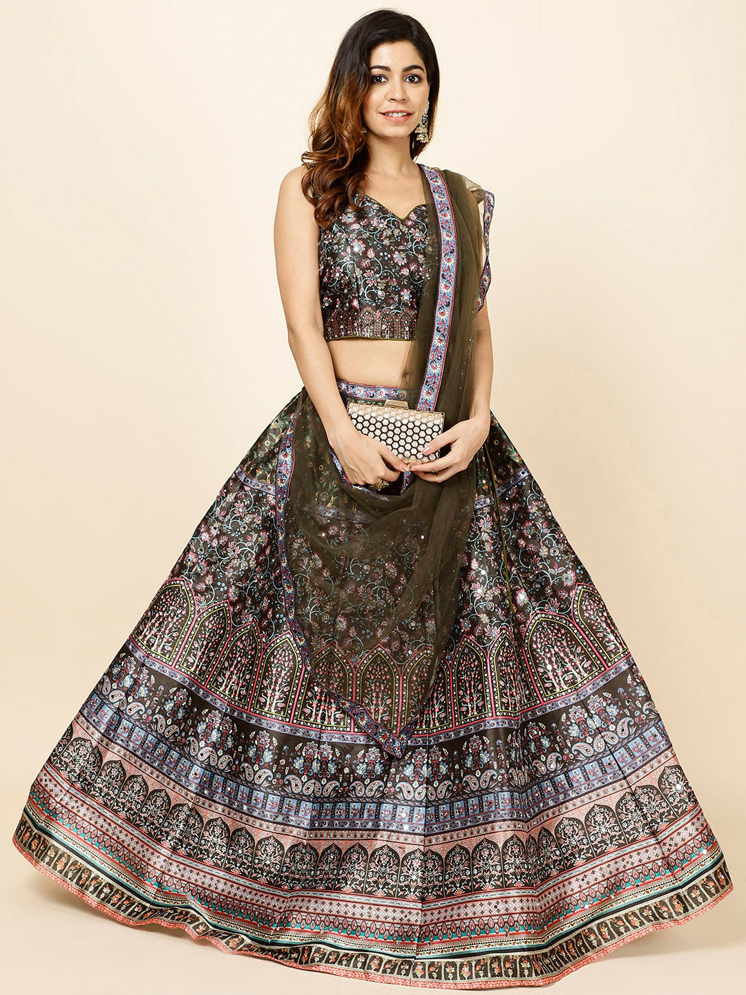 Floral Printed Handloom Choli With Lehenga &amp; Dupatta