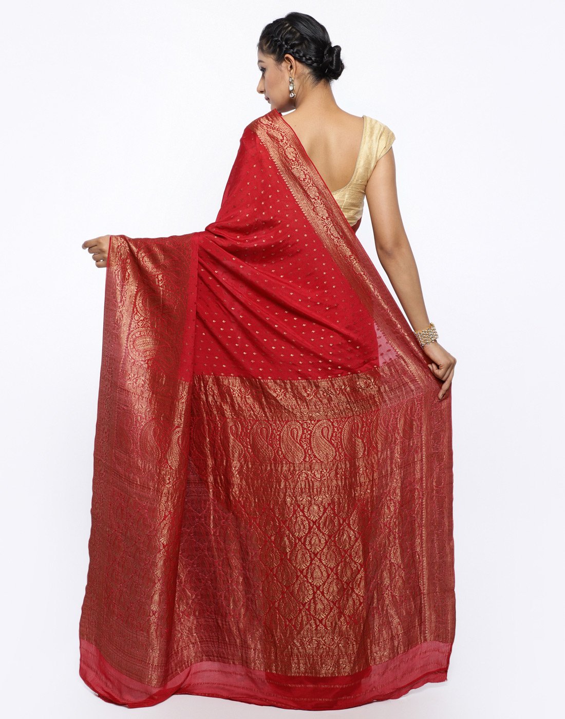 MBZ Meena Bazaar-Zari Border Booti Crepe Saree