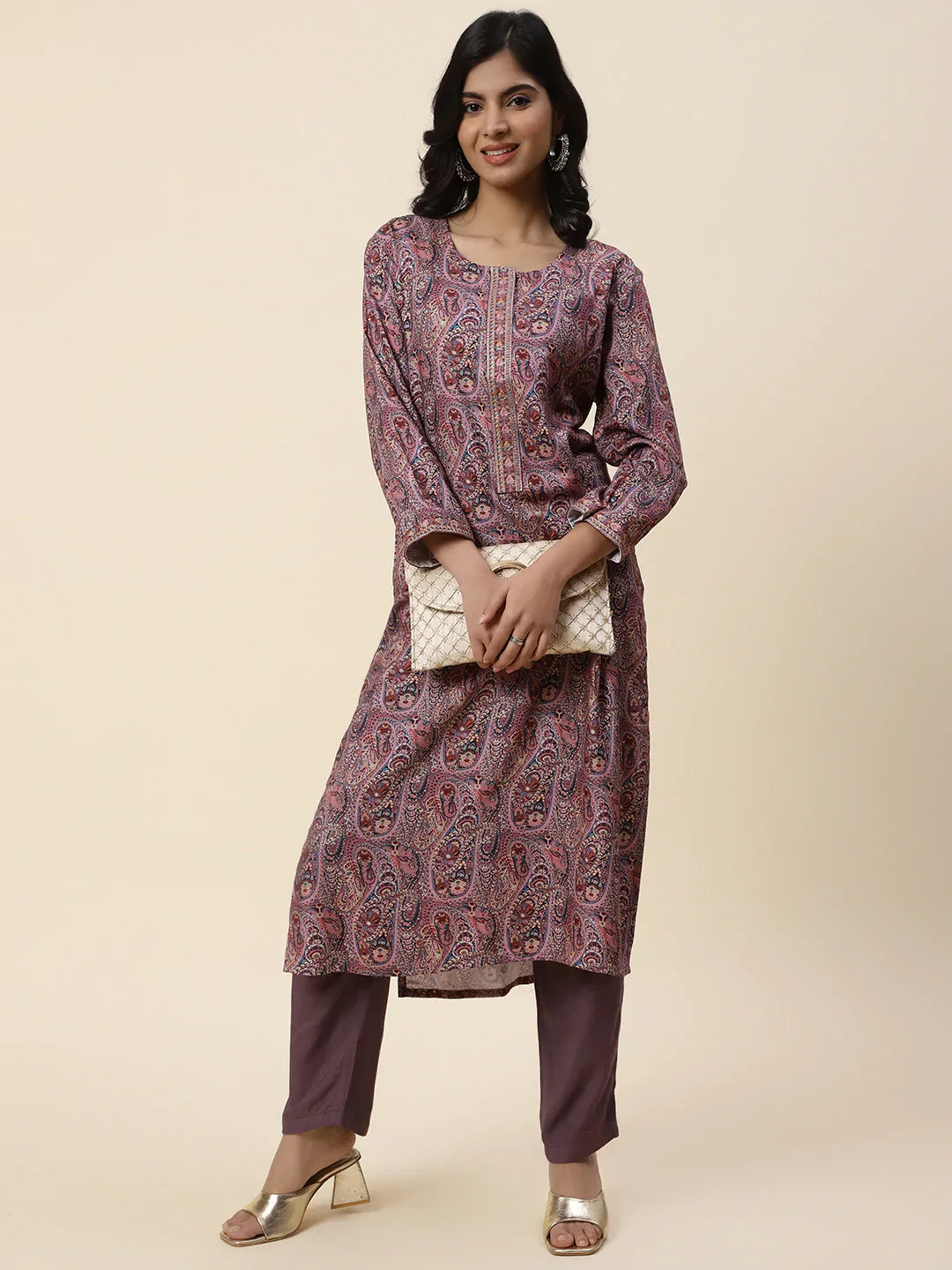Printed Pashmina Kurta With Pants