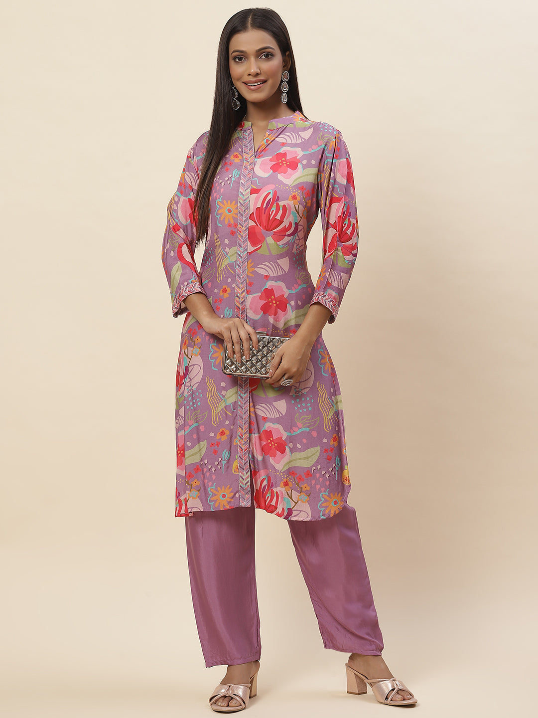 Floral Printed Muslin Kurta With Pants