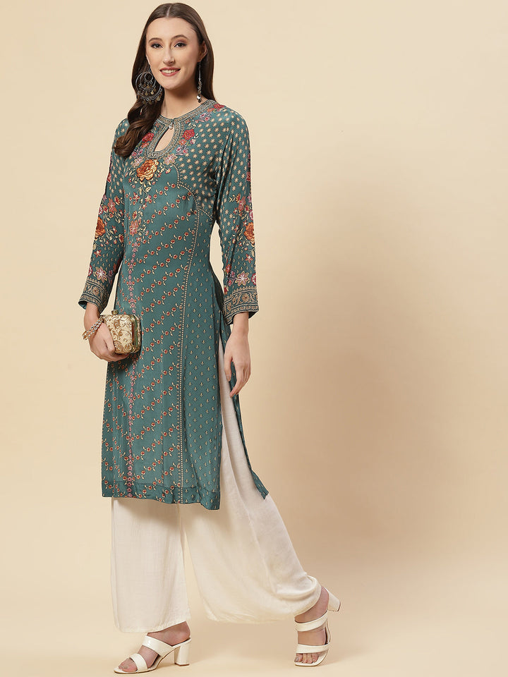 Floral Printed Crepe Kurta
