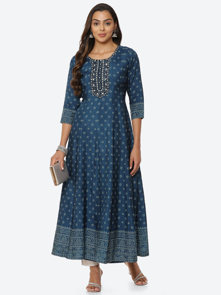 Mirror Work Printed Handloom Kurta