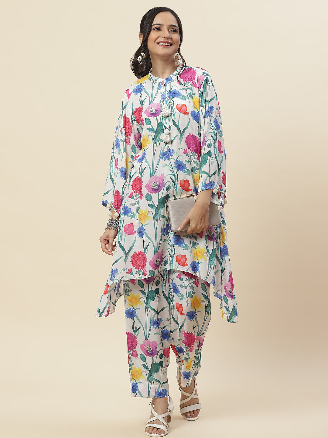 Floral Printed Muslin Kurti With Pants